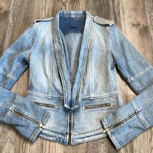 Guess Light Denim Blazer, Military Style Jacket, Silver Studs, size small